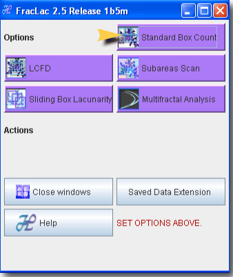 FracLac v2.5 showing where the box 
            counting scan button is
